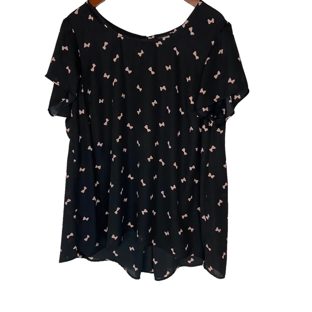 Torrid Georgette Hi-Low‎ Blouse Tossed Bows Black 2 2X